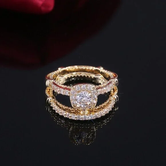 Dainty Square Full Gems Zircon Gold Luxury Ring for Women, INDN8237 - Picture 5 of 7